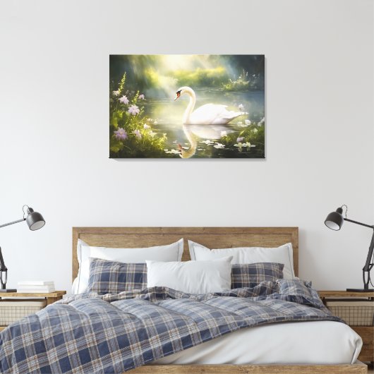 Elegante zwaan in de lente zon canvas afdruk (Insitu (Slaapkamer))
