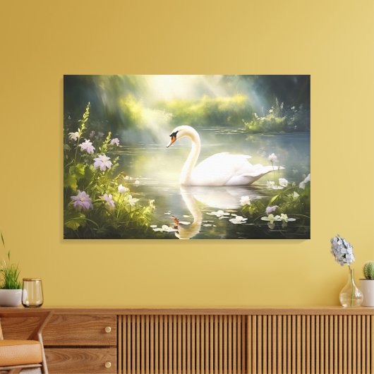 Elegante zwaan in de lente zon canvas afdruk (Insitu (Woonkamer))