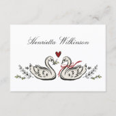 Elegante Zwaan Liefde Rode Hart Script Naam Plaats Bedankkaart (Voorkant)