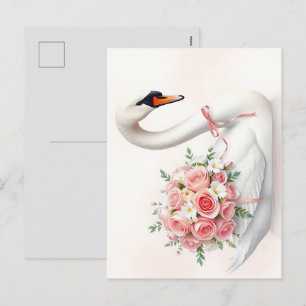 Elegante Zwaan met Rozen Feestdagenkaart
