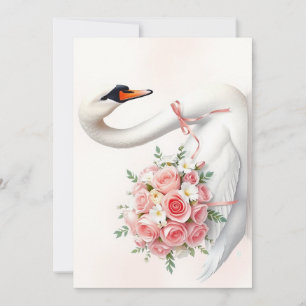 Elegante Zwaan met Rozen Feestdagenkaart