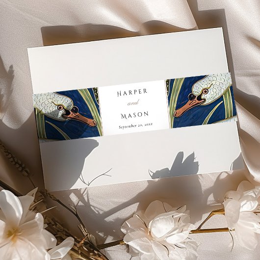 Elegante zwaan-thema bruiloft uitnodiging buik ban uitnodigingen wikkel