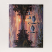 Elegante zwanen bij zonsondergang legpuzzel (Verticaal)