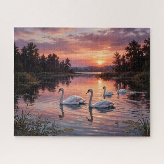 Elegante zwanen bij zonsondergang legpuzzel (Horizontaal)
