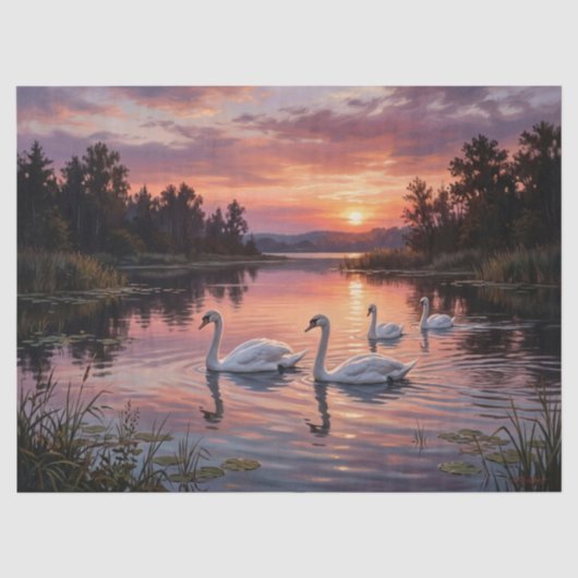 Elegante zwanen bij zonsondergang tissuepapier (Voorkant)