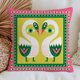 Elegante zwanen boze ogen roze & groene maximalist kussen
