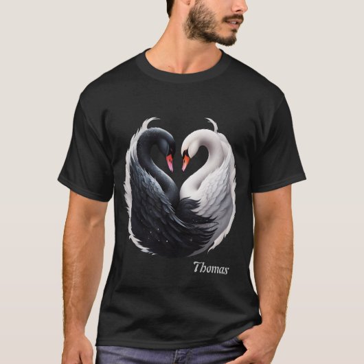 Elegante zwanen die samen een hart vormen. t-shirt (Voorkant)