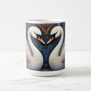 Elegante zwanen met sierlijke bloempatronen koffiemok