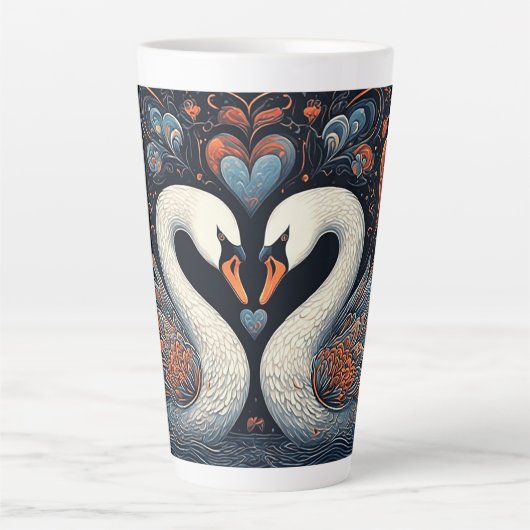 Elegante zwanen met sierlijke bloempatronen latte mok (Voorkant)