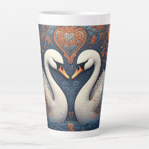Elegante zwanen met sierlijke bloempatronen latte mok