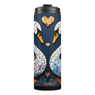 Elegante zwanen met sierlijke bloempatronen thermosbeker