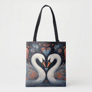 Elegante zwanen met sierlijke bloempatronen tote bag