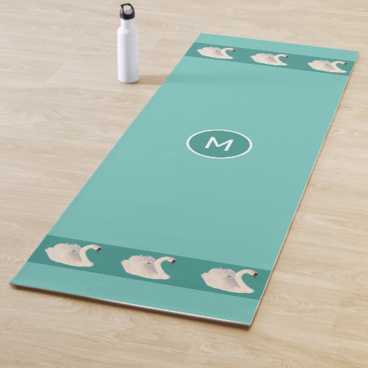 Elegante zwanen & monogram op teal yogamat (In situ)