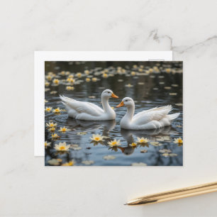 Elegante zwanen op een maanverlichte vijver briefkaart