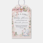 Elegante Zwanen Roze Lint Bloemen Baby Meisje Douc Cadeaulabel (Voorkant)