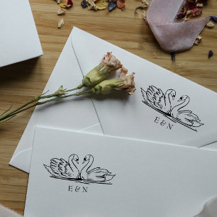 Elegante Zwanen Trouwerij Monogram Zelfinktende Stempel