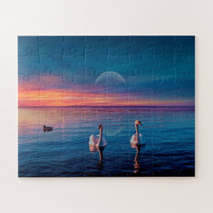 Elegante zwanen water zonsondergang legpuzzel