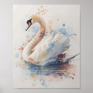 Elegante Zwanen Watercolor Wandkunst Poster