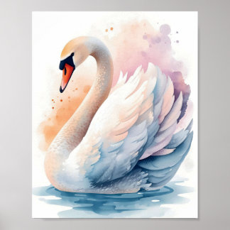 Elegante Zwanen Watercolor Wandkunst Poster