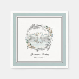 Elegante Zwanen Waterverf Bloemen Bruiloft Servet