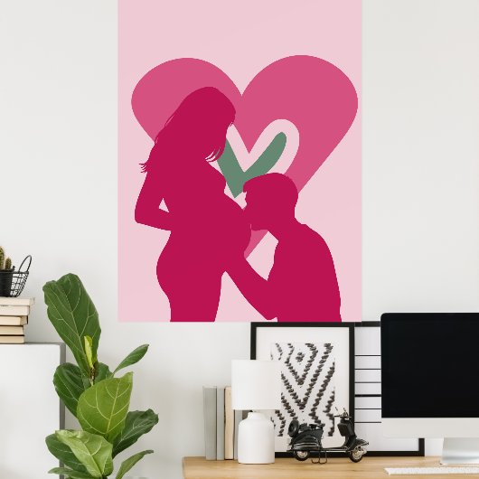 Elegante zwangere vrouw silhouet kinderkamer muurk poster (Thuiskantoor)