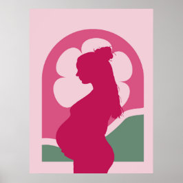 Elegante zwangere vrouw silhouet kinderkamer wandd poster