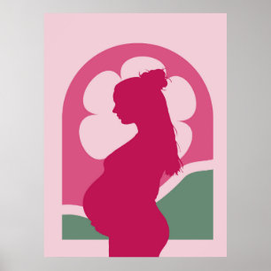 Elegante zwangere vrouw silhouet kinderkamer wandd poster
