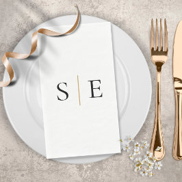 Elegante Zwarde Gouden Monogram Minimalistisch Servet