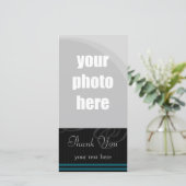 Elegante Zwart/Blauw "Dank je wel" Bedankkaart (Staand voorkant)