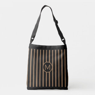 Elegante zwart & bruin verticaal gestreept crossbody tas