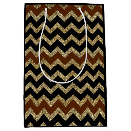 Elegante zwart bruine chevron goud glitters medium cadeauzakje