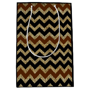 Elegante zwart bruine chevron goud glitters medium cadeauzakje