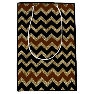 Elegante zwart bruine chevron goud glitters medium cadeauzakje
