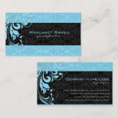 Elegante zwart en blauw bloemdamast visitekaartje (Voorkant / Achterkant)