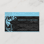 Elegante zwart en blauw bloemdamast visitekaartje (Achterkant)