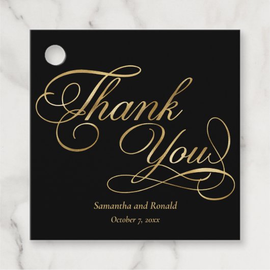 Elegante zwart en faux goud kalligrafie Dank u Bedankjes Labels (Voorkant)