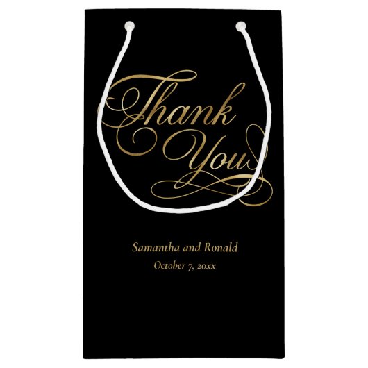 Elegante zwart en faux goud kalligrafie Dank u Klein Cadeauzakje (Achterkant)