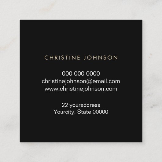 elegante zwart en FAUX gouden folie Vierkante Visitekaartje (Achterkant)