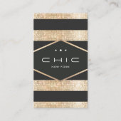 Elegante zwart en faux gouden pailletten gestreept visitekaartje (Voorkant)