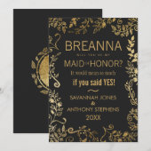 Elegante zwart en geel goud bloemenmeisje van eer kaart (Voorkant / Achterkant)