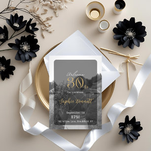 Elegante zwart en goud 30e verjaardag uitnodiging