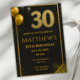 Elegante zwart en goud 30e verjaardag uitnodiging