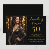 Elegante zwart en goud 50e uitnodiging (Voorkant / Achterkant)