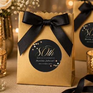 Elegante Zwart en Goud 80ste Verjaardag Ronde Sticker