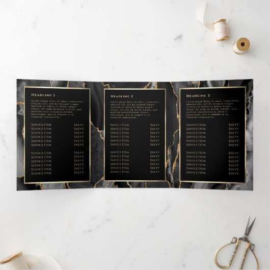 Elegante zwart en goud agaat drievoudige brochure drieluik kaart (Binnen)