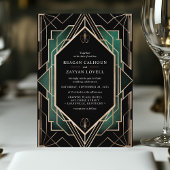 Elegante zwart en goud art deco smaragdgroene brui kaart