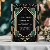 Elegante zwart en goud art deco smaragdgroene brui kaart