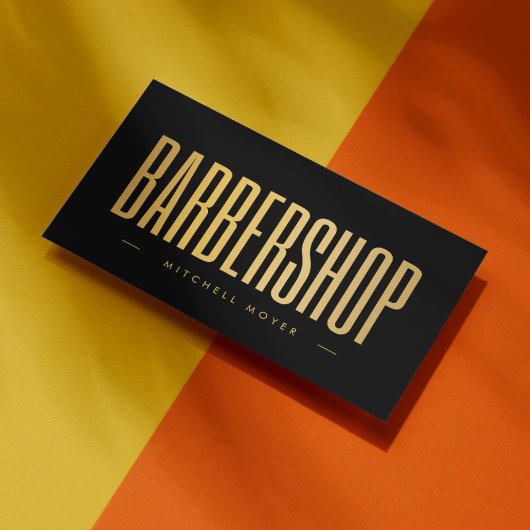 Elegante zwart en goud barbershop minimalist visitekaartje
