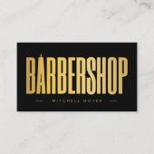 Elegante zwart en goud barbershop minimalist visitekaartje (Voorkant)