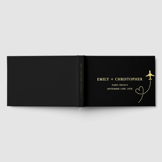 Elegante zwart en goud bestemming bruiloft gastenboek (Volledig)